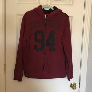 DC red and black zip up hoodie